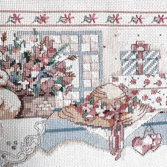 Vintage Framed Karen Avery Pretty Country Collectibles Cross Stitch - Picture 4 of 12